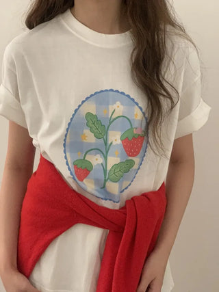 Strawberry Print Boxy Tee Strawberry Short Sleeve Tee