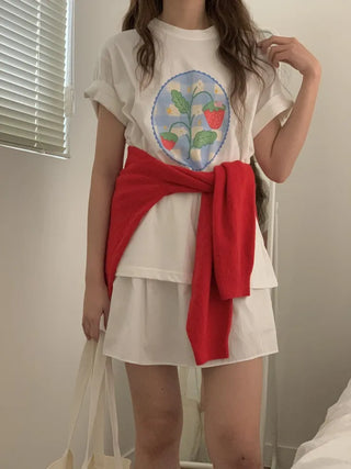 Strawberry Print Boxy Tee Strawberry Short Sleeve Tee