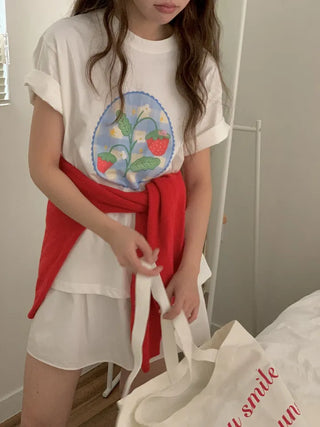 Strawberry Print Boxy Tee Strawberry Short Sleeve Tee