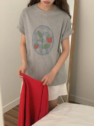 Strawberry Print Boxy Tee Strawberry Short Sleeve Tee