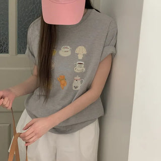 Drawing Object Boxy T-shirt Short Sleeve T-shirt Loose Fit Summer T-shirt