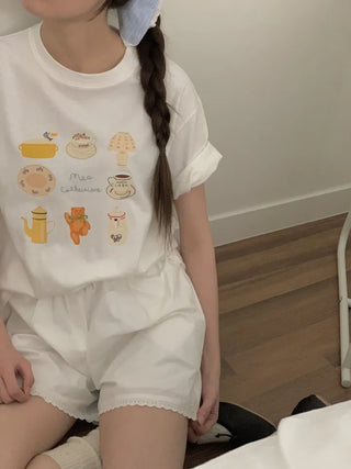 Drawing Object Boxy T-shirt Short Sleeve T-shirt Loose Fit Summer T-shirt