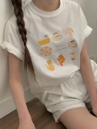Drawing Object Boxy T-shirt Short Sleeve T-shirt Loose Fit Summer T-shirt