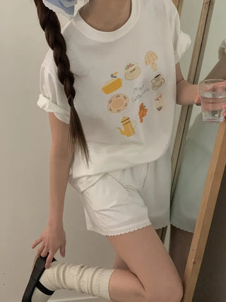 Drawing Object Boxy T-shirt Short Sleeve T-shirt Loose Fit Summer T-shirt