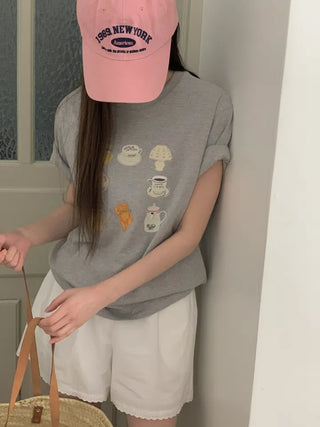 Drawing Object Boxy T-shirt Short Sleeve T-shirt Loose Fit Summer T-shirt