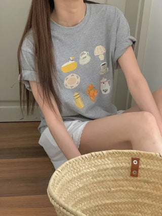 Drawing Object Boxy T-shirt Short Sleeve T-shirt Loose Fit Summer T-shirt