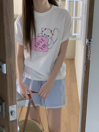 Heart Little Kitty short-sleeve oversized t-shirt with cat character print