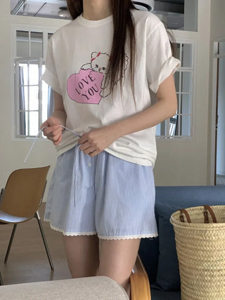 Heart Little Kitty short-sleeve oversized t-shirt with cat character print