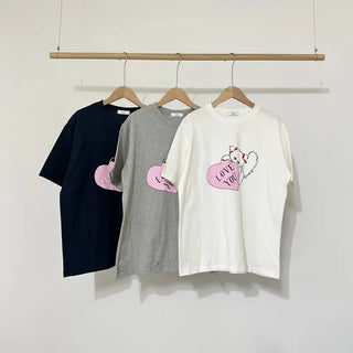 Heart Little Kitty short-sleeve oversized t-shirt with cat character print