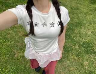 Star Print Short Sleeve T-shirt, Spandex Modal Summer T-shirt