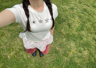 Star Print Short Sleeve T-shirt, Spandex Modal Summer T-shirt