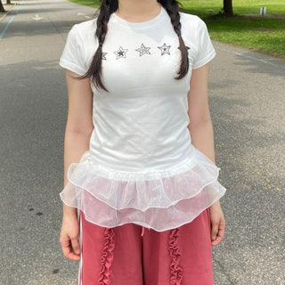 Star Print Short Sleeve T-shirt, Spandex Modal Summer T-shirt