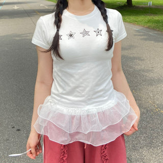 Star Print Short Sleeve T-shirt, Spandex Modal Summer T-shirt
