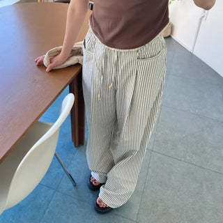 Seersucker pintuck striped Benz pocket pajama pants vacation look