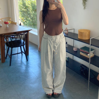 Seersucker pintuck striped Benz pocket pajama pants vacation look