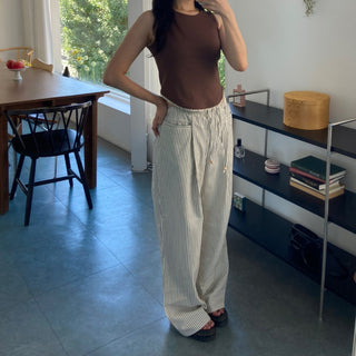 Seersucker pintuck striped Benz pocket pajama pants vacation look
