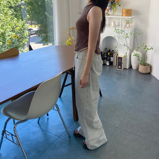 Seersucker pintuck striped Benz pocket pajama pants vacation look