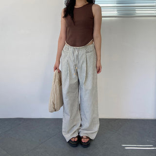 Seersucker pintuck striped Benz pocket pajama pants vacation look