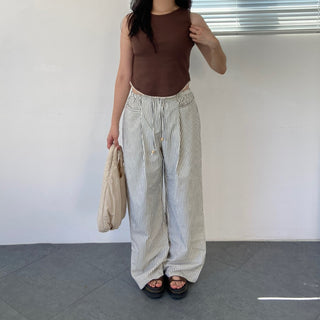 Seersucker pintuck striped Benz pocket pajama pants vacation look