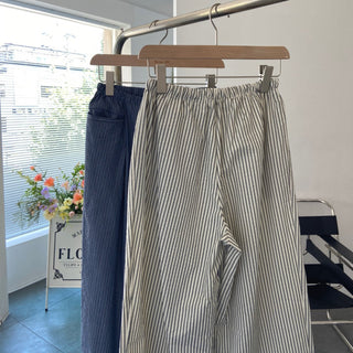 Seersucker pintuck striped Benz pocket pajama pants vacation look