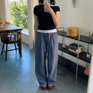 Seersucker pintuck striped Benz pocket pajama pants vacation look