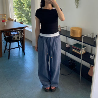 Seersucker pintuck striped Benz pocket pajama pants vacation look