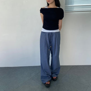 Seersucker pintuck striped Benz pocket pajama pants vacation look