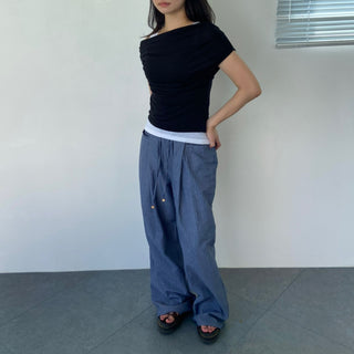 Seersucker pintuck striped Benz pocket pajama pants vacation look