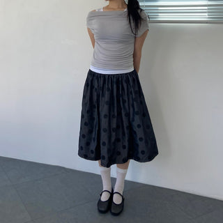 Drape Off-Shoulder Sleeveless Layered Cut-off Stretch Short-Sleeve T-Shirt Delicate Fit