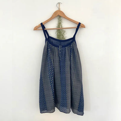 Vintage Dot Stripe Mix Sleeveless Strap Blouse