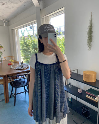 Vintage Dot Stripe Mix Sleeveless Strap Blouse