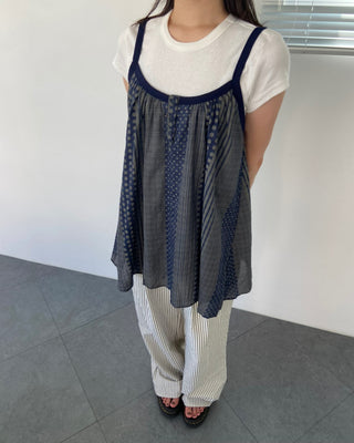 Vintage Dot Stripe Mix Sleeveless Strap Blouse