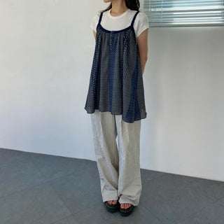 Vintage Dot Stripe Mix Sleeveless Strap Blouse