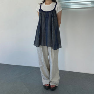 Vintage Dot Stripe Mix Sleeveless Strap Blouse