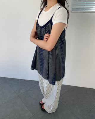 Vintage Dot Stripe Mix Sleeveless Strap Blouse