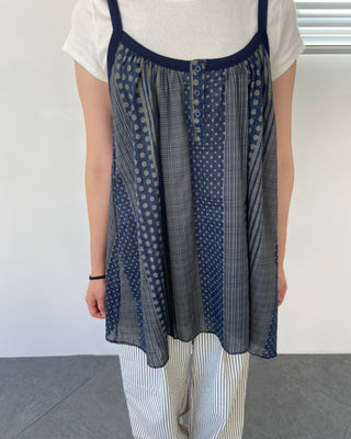 Vintage Dot Stripe Mix Sleeveless Strap Blouse