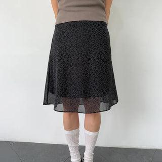 Leopard print chiffon midi skirt, leopard autumn skirt