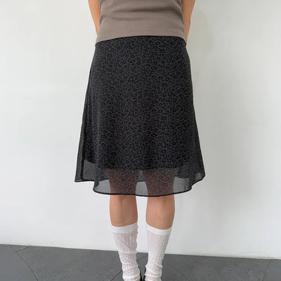 Leopard print chiffon midi skirt, leopard autumn skirt