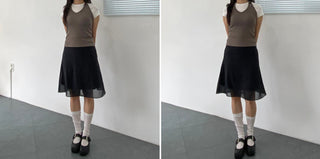 Leopard print chiffon midi skirt, leopard autumn skirt