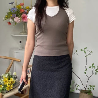 Layered halterneck ribbed sleeveless t-shirt