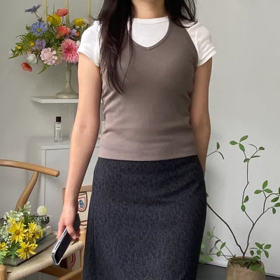 Layered halterneck ribbed sleeveless t-shirt