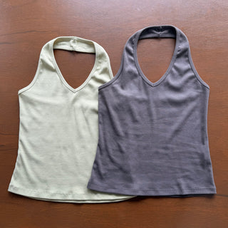 Layered halterneck ribbed sleeveless t-shirt
