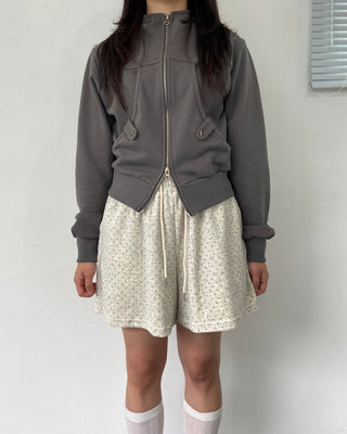 Star Stud Buckle Two-Way Zipper Zip-Up Hoodie Crop