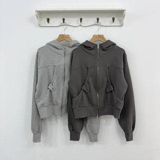 Star Stud Buckle Two-Way Zipper Zip-Up Hoodie Crop