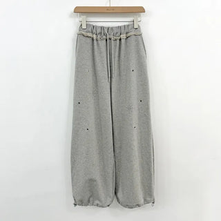 Eyelet Cubic Terry Balloon Elastic Waist Pants Wide Jogger Pants