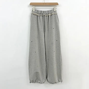Eyelet Cubic Terry Balloon Elastic Waist Pants Wide Jogger Pants