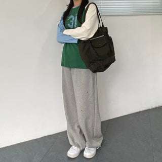 Eyelet Cubic Terry Balloon Elastic Waist Pants Wide Jogger Pants