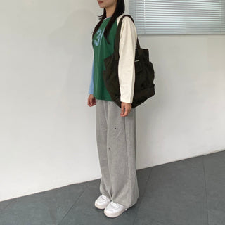 Eyelet Cubic Terry Balloon Elastic Waist Pants Wide Jogger Pants
