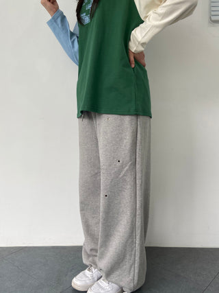 Eyelet Cubic Terry Balloon Elastic Waist Pants Wide Jogger Pants