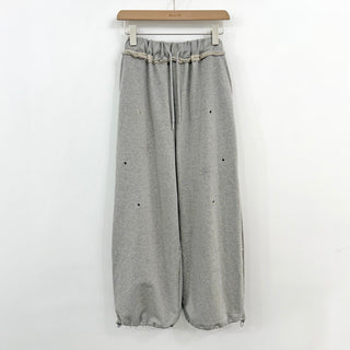 Eyelet Cubic Terry Balloon Elastic Waist Pants Wide Jogger Pants